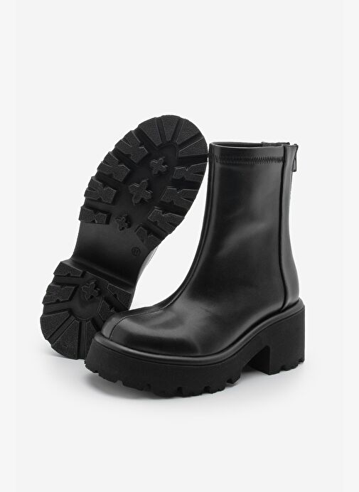 Kadın Arkadan Fermuarlı Kalın Topuklu Günlük Bot Lofani Siyah - Görsel 8