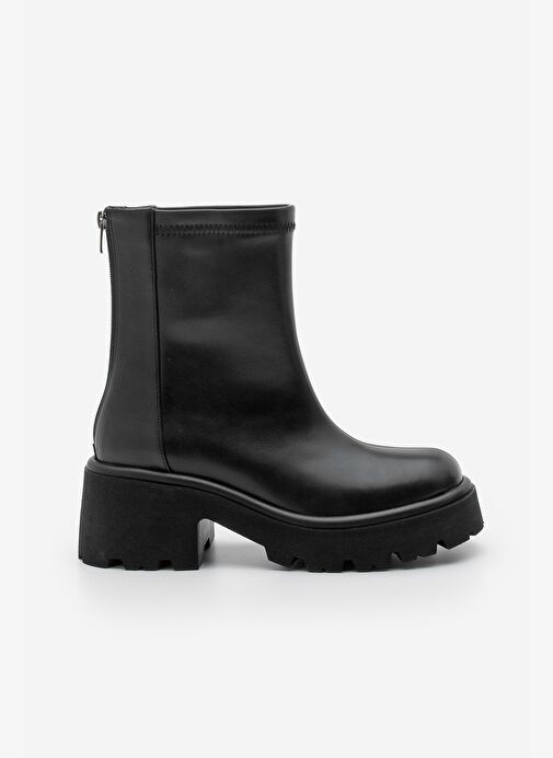 Kadın Arkadan Fermuarlı Kalın Topuklu Günlük Bot Lofani Siyah - Görsel 4