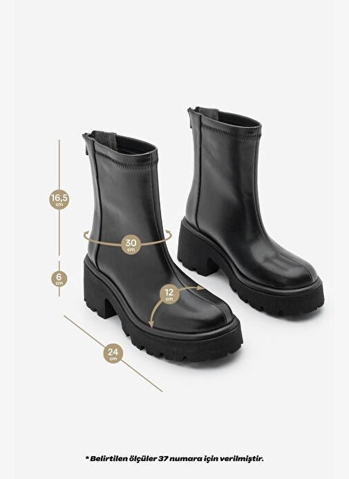 Kadın Arkadan Fermuarlı Kalın Topuklu Günlük Bot Lofani Siyah - Görsel 9