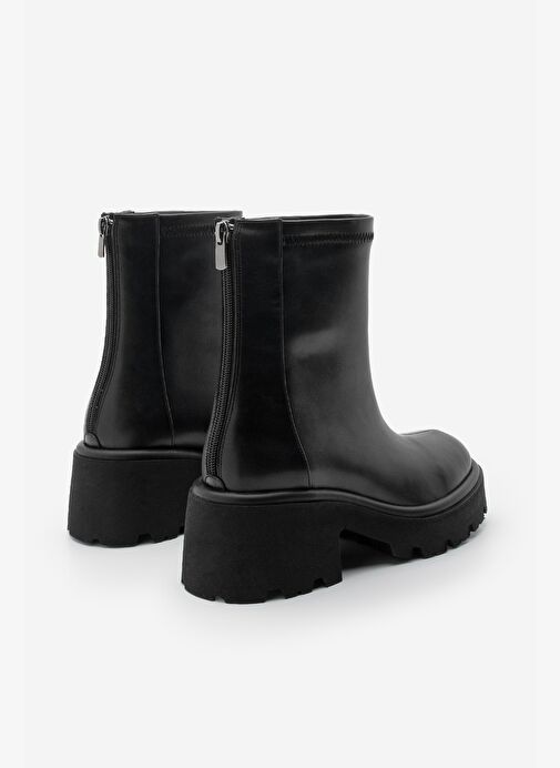 Kadın Arkadan Fermuarlı Kalın Topuklu Günlük Bot Lofani Siyah - Görsel 6