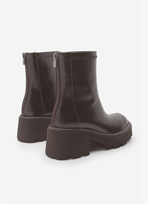 Kadın Arkadan Fermuarlı Kalın Topuklu Günlük Bot Lofani Kahve - Görsel 4