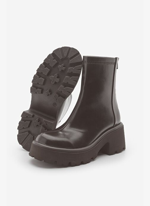 Kadın Arkadan Fermuarlı Kalın Topuklu Günlük Bot Lofani Kahve - Görsel 2