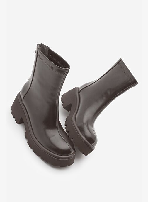 Kadın Arkadan Fermuarlı Kalın Topuklu Günlük Bot Lofani Kahve - Görsel 9