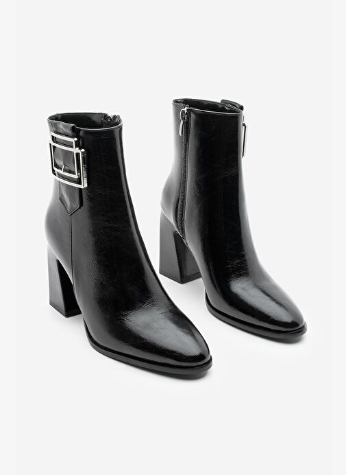 Kadın Kalın Topuklu Tokalı Topuklu Bot Linate Siyah - Görsel 5