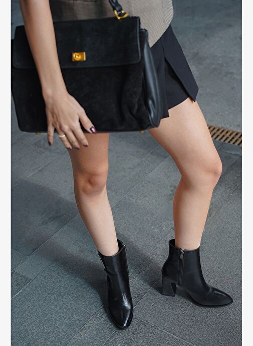 Kadın Kalın Topuklu Tokalı Topuklu Bot Linate Siyah - Görsel 3