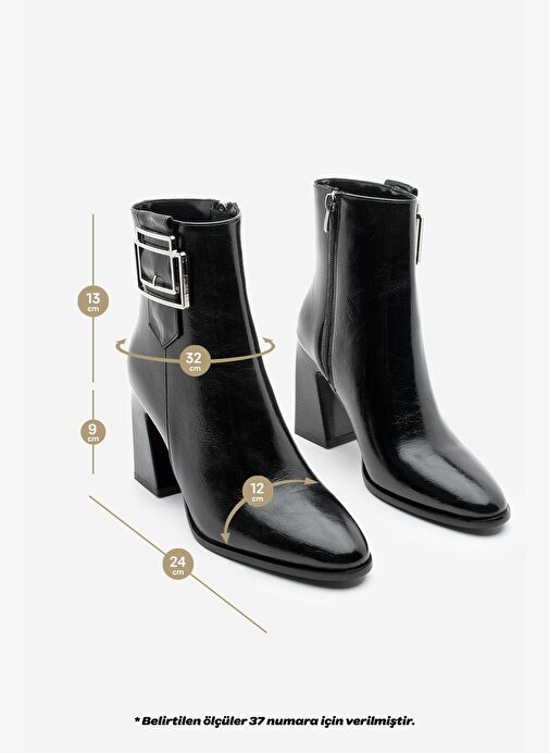 Kadın Kalın Topuklu Tokalı Topuklu Bot Linate Siyah - Görsel 9