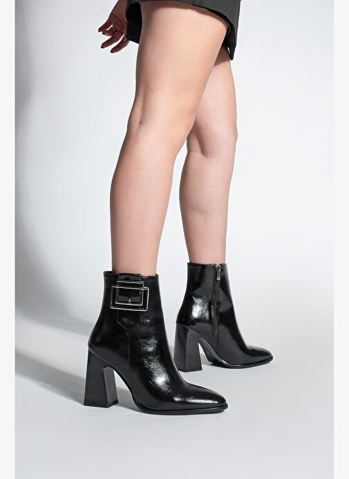 Kadın Kalın Topuklu Tokalı Topuklu Bot Linate Siyah - Görsel 6
