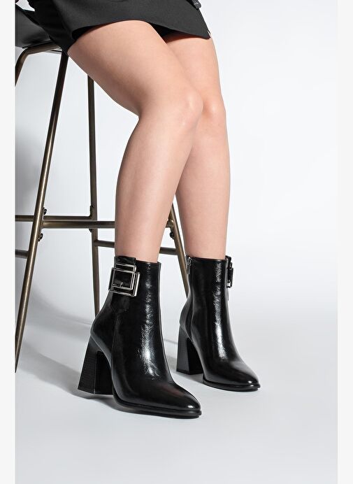 Kadın Kalın Topuklu Tokalı Topuklu Bot Linate Siyah - Görsel 2