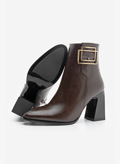 Kadın Kalın Topuklu Tokalı Topuklu Bot Linate Kahve - Görsel 5