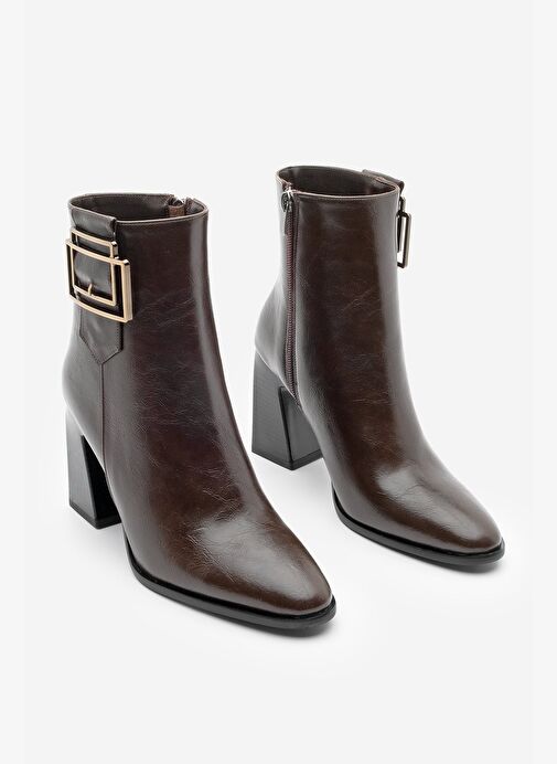 Kadın Kalın Topuklu Tokalı Topuklu Bot Linate Kahve - Görsel 8