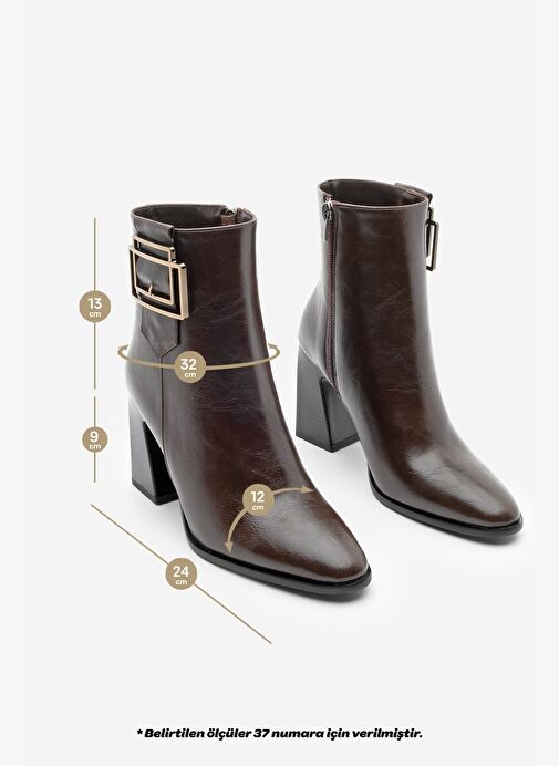 Kadın Kalın Topuklu Tokalı Topuklu Bot Linate Kahve - Görsel 9