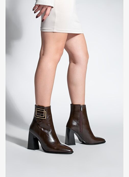 Kadın Kalın Topuklu Tokalı Topuklu Bot Linate Kahve - Görsel 4
