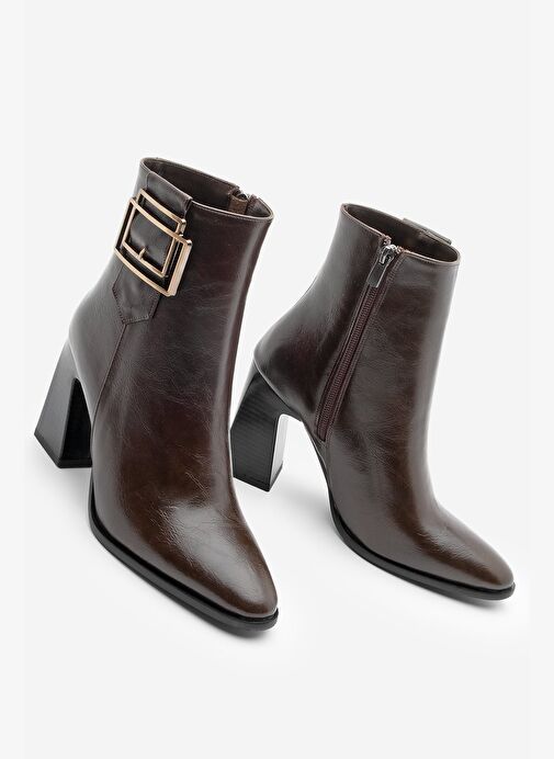 Kadın Kalın Topuklu Tokalı Topuklu Bot Linate Kahve - Görsel 2