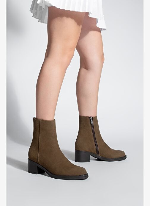 Kadın Fermuarlı Kalın Topuk Günlük Bot Zuvita Kahve Süet - Görsel 3