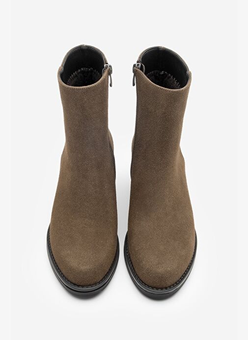 Kadın Fermuarlı Kalın Topuk Günlük Bot Zuvita Kahve Süet - Görsel 7