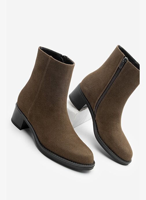 Kadın Fermuarlı Kalın Topuk Günlük Bot Zuvita Kahve Süet - Görsel 2