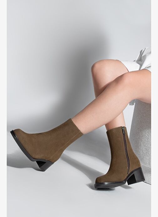 Kadın Fermuarlı Kalın Topuk Günlük Bot Zuvita Kahve Süet - Görsel 5