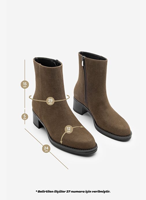 Kadın Fermuarlı Kalın Topuk Günlük Bot Zuvita Kahve Süet - Görsel 9