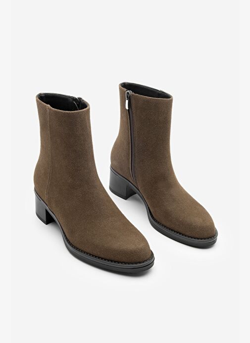 Kadın Fermuarlı Kalın Topuk Günlük Bot Zuvita Kahve Süet - Görsel 6