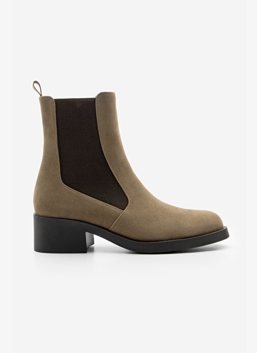 Kadın Elastik Yan Bantlı Topuklu Günlük Bot Espato Vizon Süet - Görsel 4