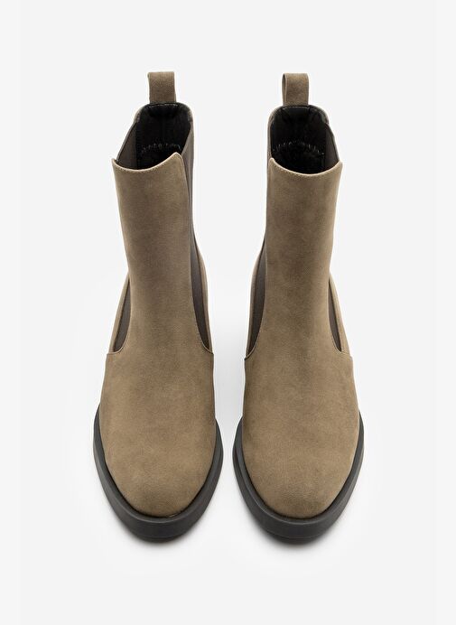 Kadın Elastik Yan Bantlı Topuklu Günlük Bot Espato Vizon Süet - Görsel 8