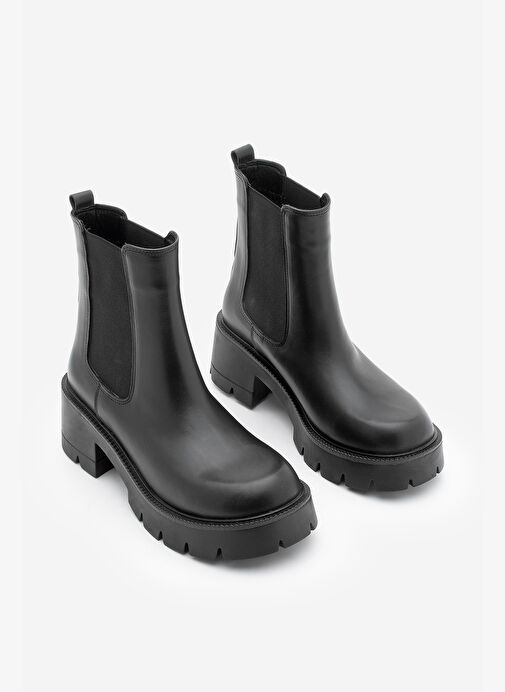 Kadın Hakiki Deri Çift Lastikli Kalın Topuklu Günlük Bot Viper Siyah - Görsel 8