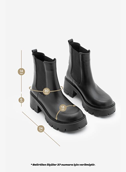 Kadın Hakiki Deri Çift Lastikli Kalın Topuklu Günlük Bot Viper Siyah - Görsel 6
