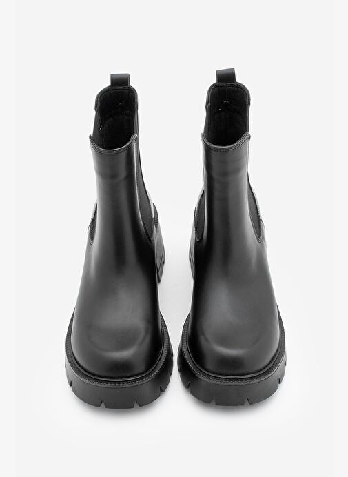 Kadın Hakiki Deri Çift Lastikli Kalın Topuklu Günlük Bot Viper Siyah - Görsel 5