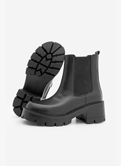 Kadın Hakiki Deri Çift Lastikli Kalın Topuklu Günlük Bot Viper Siyah - Görsel 7