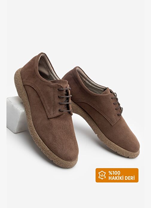 Kadın Hakiki Deri Oxford Ayakkabı Bağcıklı Günlük Ayakkabı Alyen Kahve Süet - Görsel 2