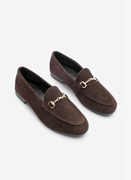 Kadın Hakiki Deri Zincirli Loafer Günlük Ayakkabı Tanle Kahve Süet - Görsel 6