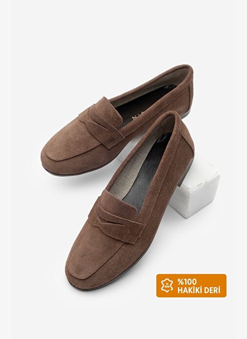 Kadın Hakiki Deri Loafer Günlük Ayakkabı Rosme Kahve Süet - Görsel 2