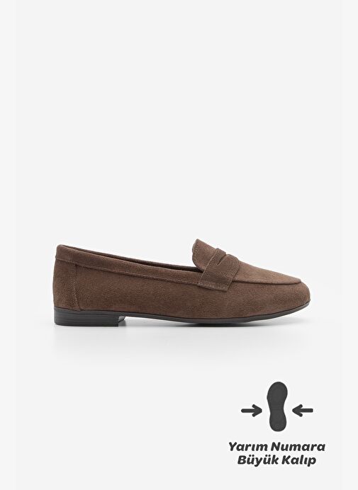 Kadın Hakiki Deri Loafer Günlük Ayakkabı Rosme Kahve Süet - Görsel 4