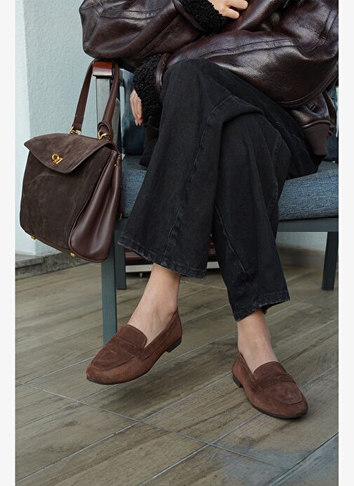 Kadın Hakiki Deri Loafer Günlük Ayakkabı Rosme Kahve Süet - Görsel 3