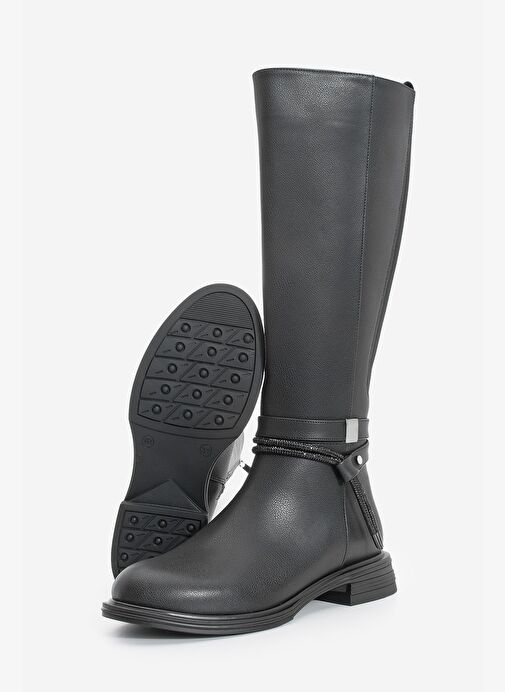 Kadın Taşlı Tokalı Lastikli Günlük Çizme Nayet Siyah - Görsel 8