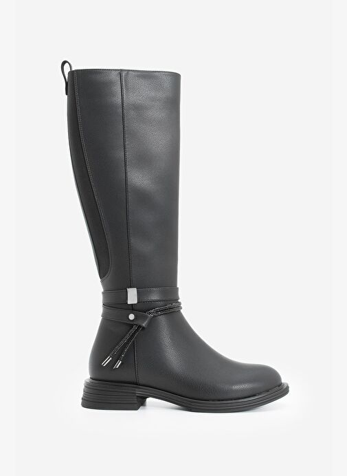 Kadın Taşlı Tokalı Lastikli Günlük Çizme Nayet Siyah - Görsel 4