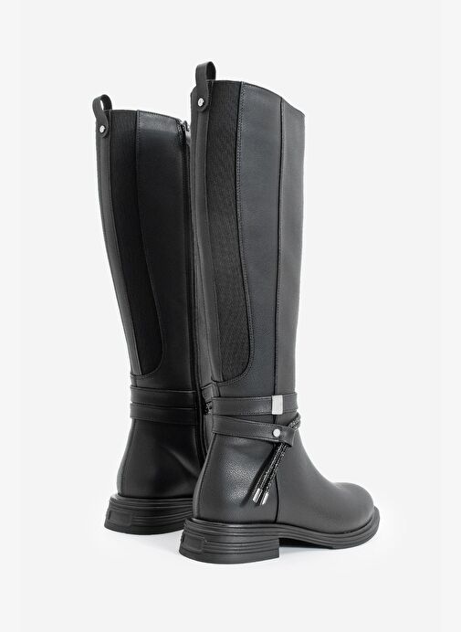 Kadın Taşlı Tokalı Lastikli Günlük Çizme Nayet Siyah - Görsel 6