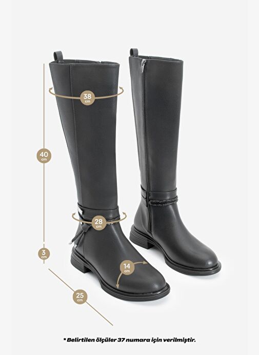 Kadın Taşlı Tokalı Lastikli Günlük Çizme Nayet Siyah - Görsel 9