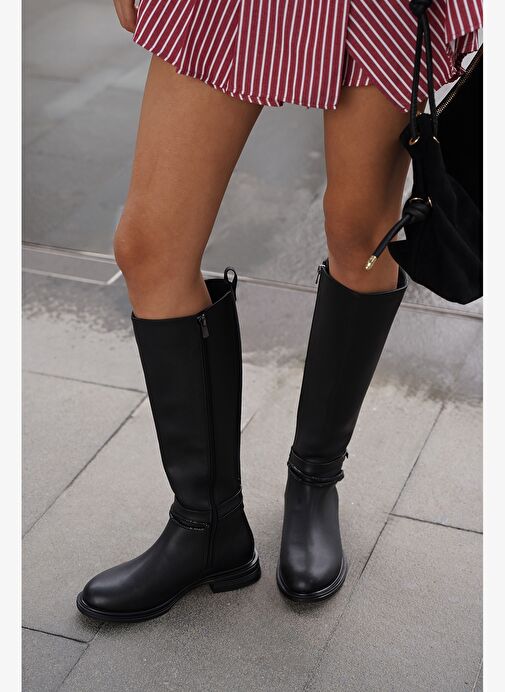Kadın Taşlı Tokalı Lastikli Günlük Çizme Nayet Siyah - Görsel 3