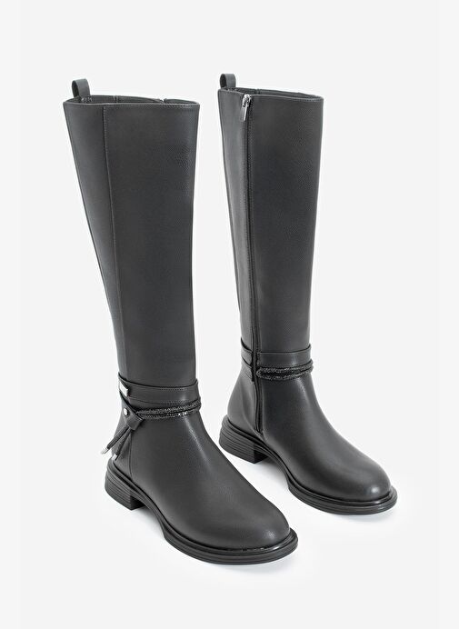 Kadın Taşlı Tokalı Lastikli Günlük Çizme Nayet Siyah - Görsel 5