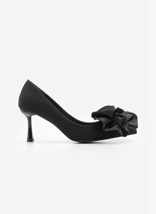 Kadın Stiletto Fiyonklu Tokalı Topuklu Ayakkabı Zalus Siyah - Görsel 4