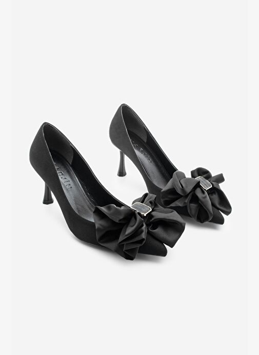 Kadın Stiletto Fiyonklu Tokalı Topuklu Ayakkabı Zalus Siyah - Görsel 6