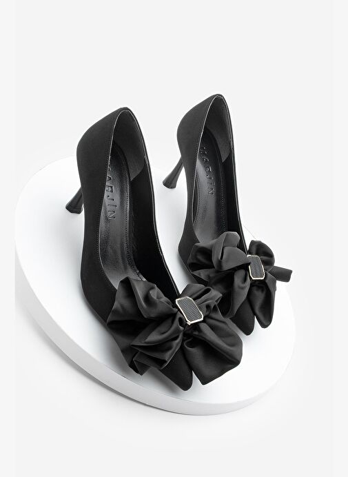 Kadın Stiletto Fiyonklu Tokalı Topuklu Ayakkabı Zalus Siyah - Görsel 2