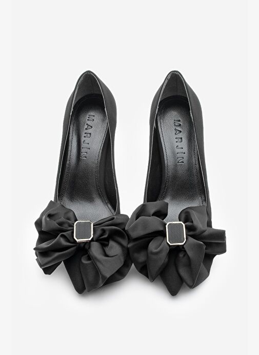 Kadın Stiletto Fiyonklu Tokalı Topuklu Ayakkabı Zalus Siyah - Görsel 7