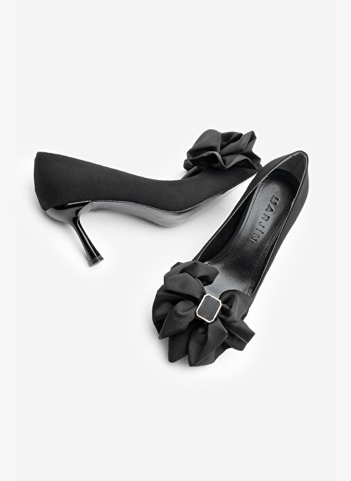 Kadın Stiletto Fiyonklu Tokalı Topuklu Ayakkabı Zalus Siyah - Görsel 8