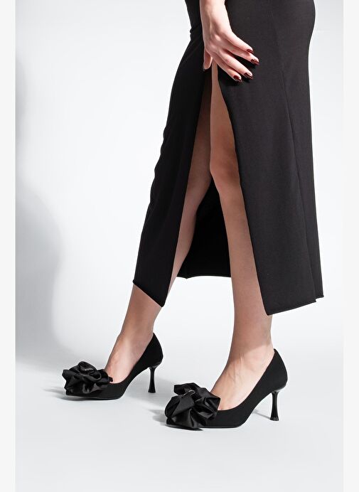 Kadın Stiletto Fiyonklu Tokalı Topuklu Ayakkabı Zalus Siyah - Görsel 5