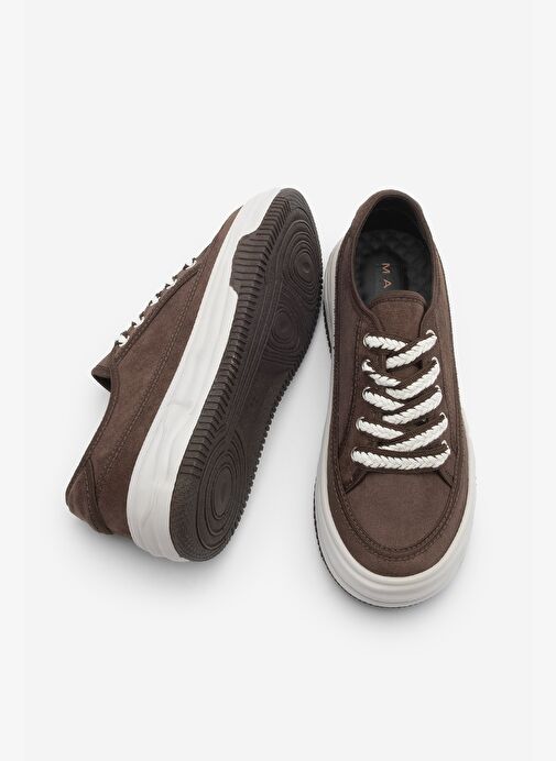 Kadın Sneaker Yüksek Taban Bağcıklı Bez Spor Ayakkabı Kotnel Kahve Süet - Görsel 3