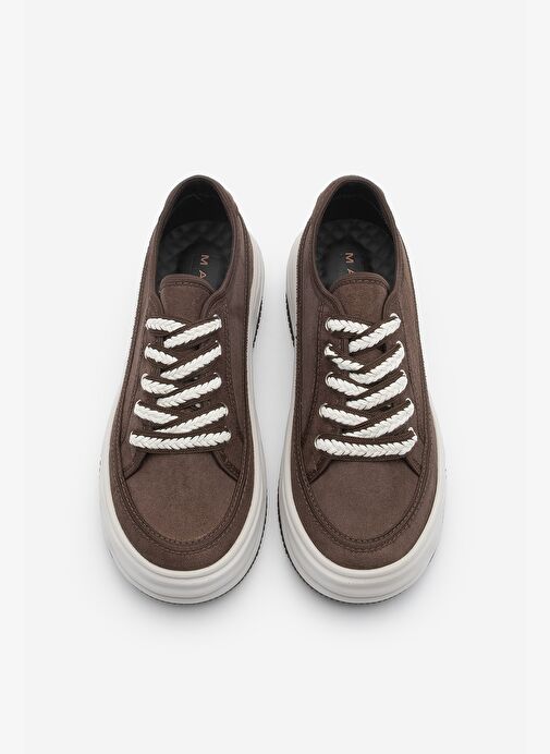 Kadın Sneaker Yüksek Taban Bağcıklı Bez Spor Ayakkabı Kotnel Kahve Süet - Görsel 8