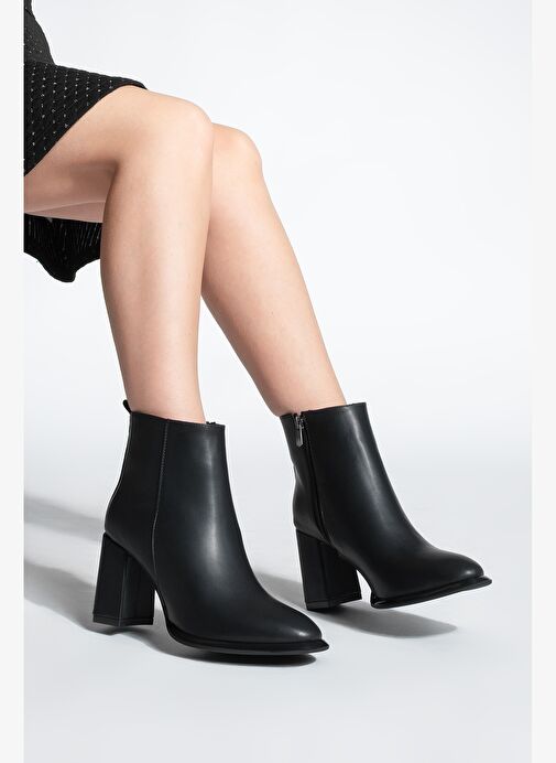 Kadın Dikiş Detaylı Kalın Topuklu Bot Kanis Siyah - Görsel 5