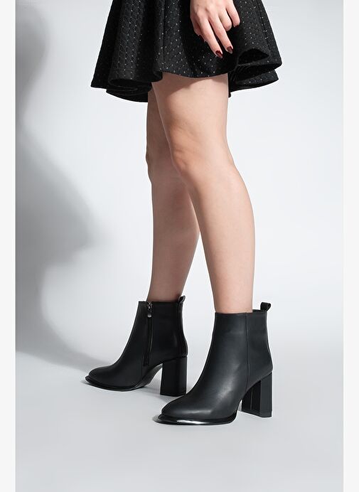 Kadın Dikiş Detaylı Kalın Topuklu Bot Kanis Siyah - Görsel 7